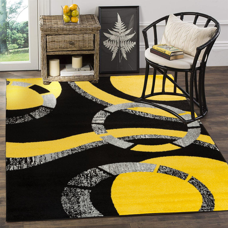 Orren Ellis Sunol Yellow/Black/Gray Rug & Reviews Wayfair